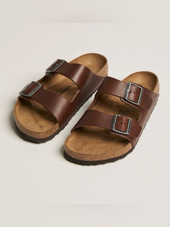 Birkenstock Brown Leather Two-Strap Men's Sandals, Sz 9, Like New - Picture 3 of 16